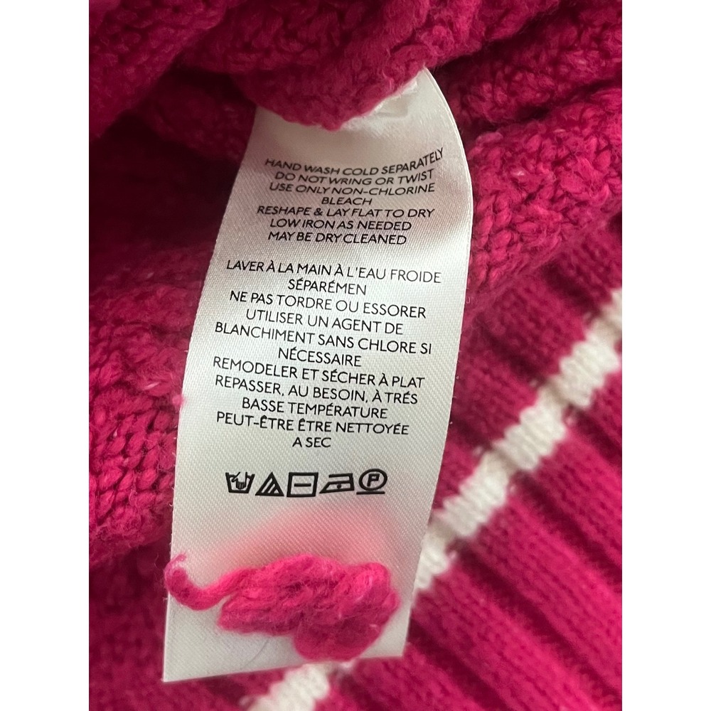 Maeve Anthropologie Hot Pink Cable Knit V-Neck Tipped Varsity Sweater Medium - Picture 8 of 10